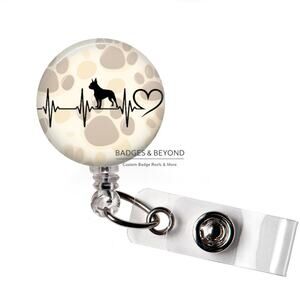Boston Terrier Heartbeat Badge Reel | Dog Lover Retractable ID Name Tag Holder